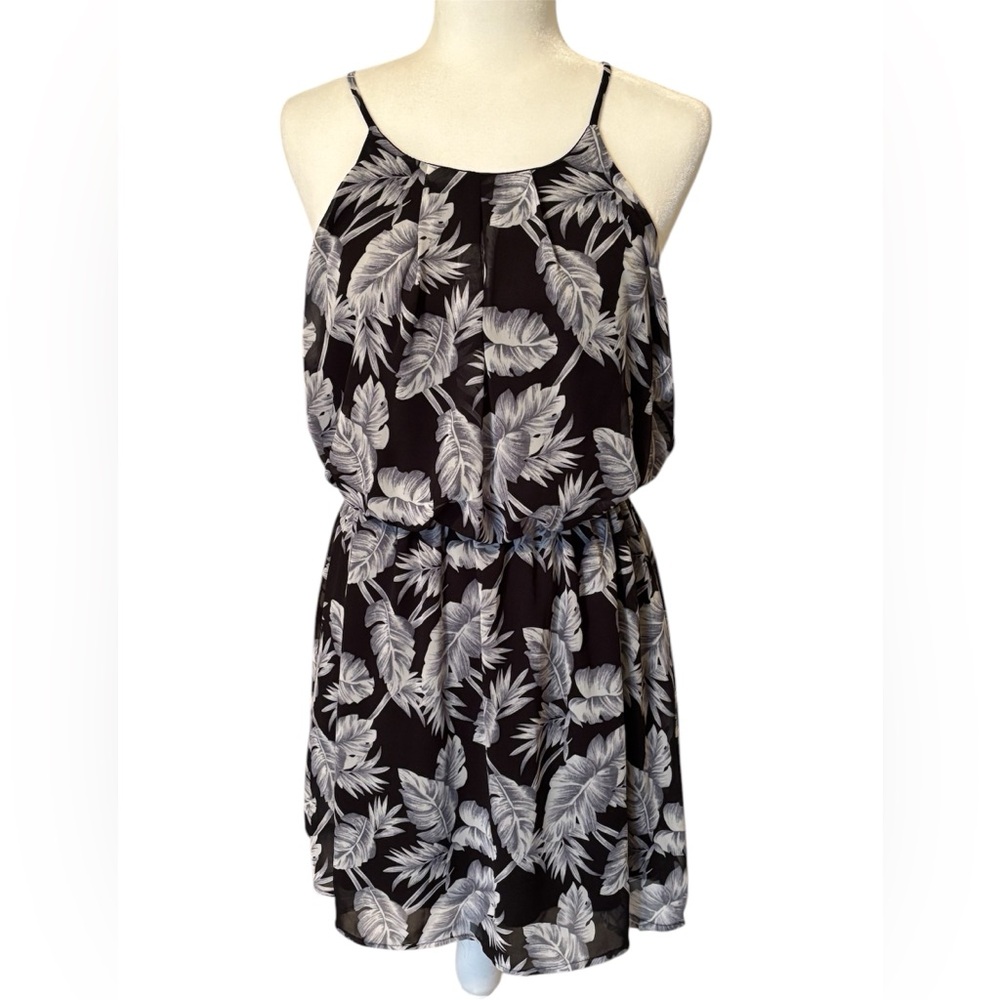 PEACH ROYAL Black and Gray Floral Halter  Sundress Size Medium